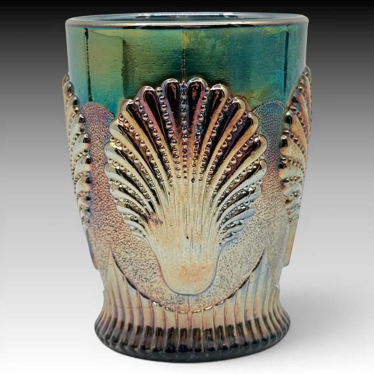 Dugan Black Amethyst Carnival Glass Diamond Beaded Shell Tumbler Antique 4 Inch