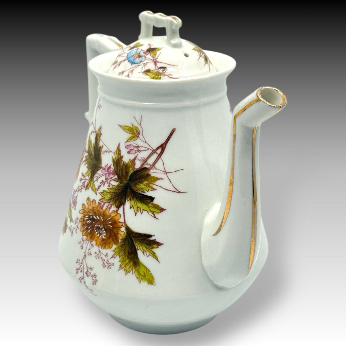 Oscar Gutherz Limoges Teapot Floral Gold Trim 7 Cup France Antique Porcelain