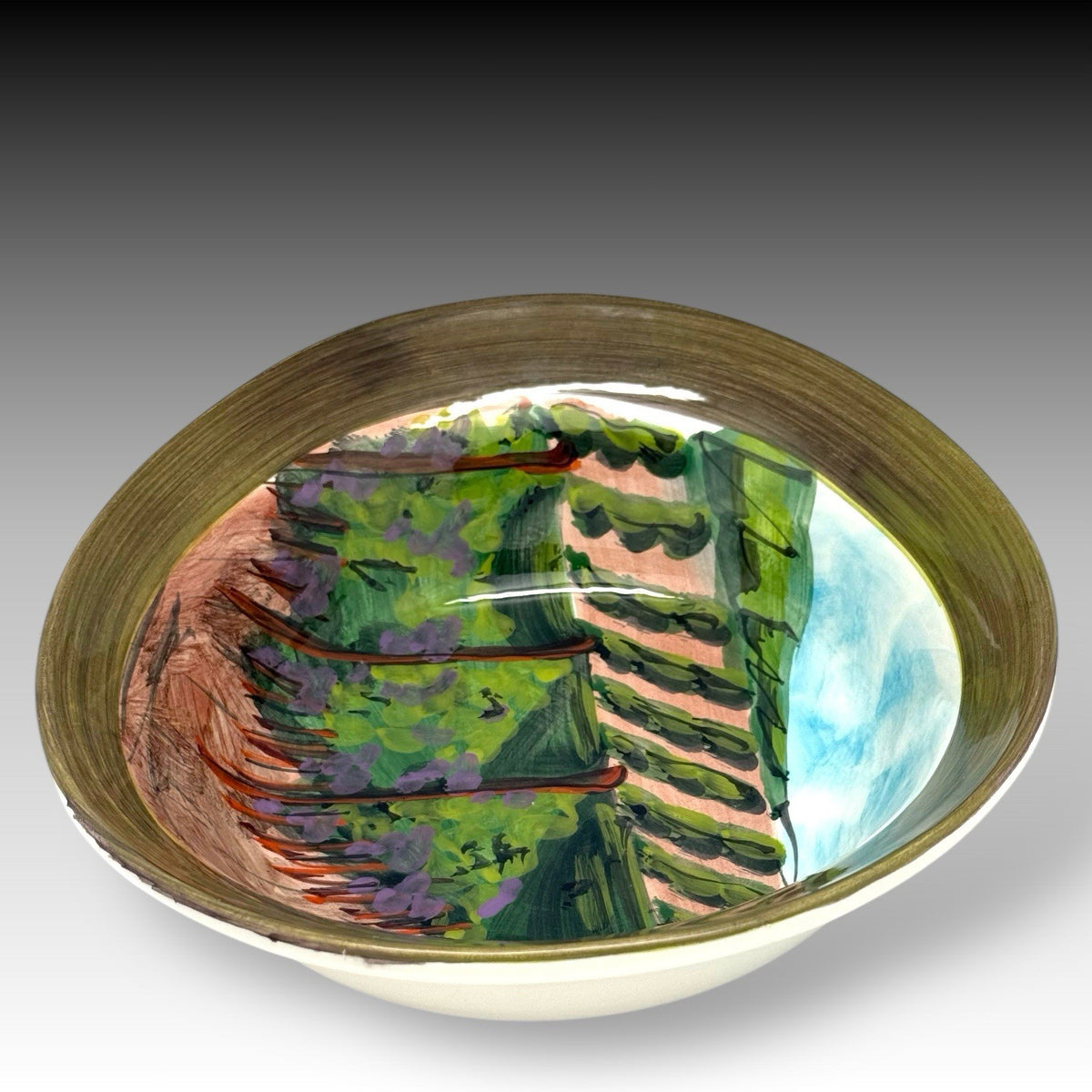 VIETRI Vendemmia 13" Salad Serving Bowl ITALY Hand Painted Grapes Vineyard Scene