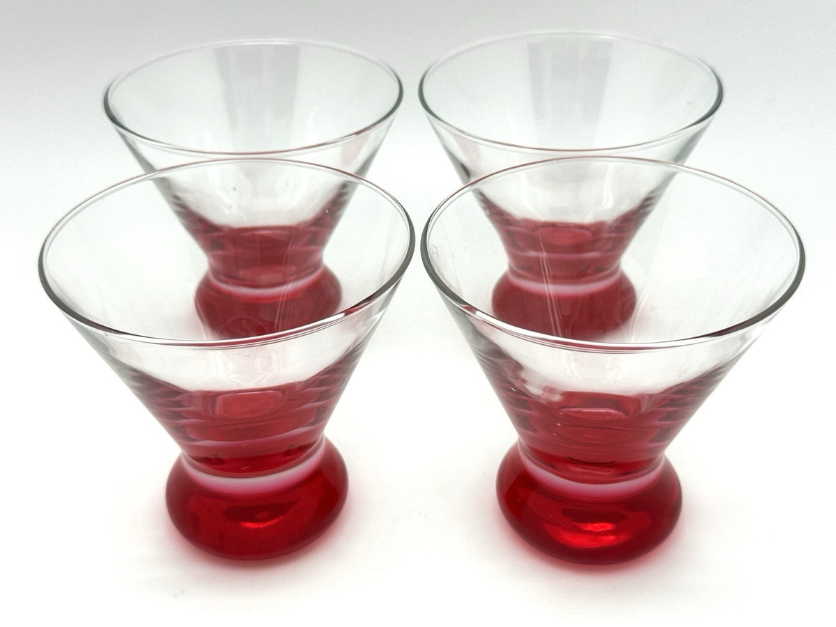 LIBBEY Red Hots Martini Glasses Set of 4 Ruby Red Base Holiday Cocktail Barware