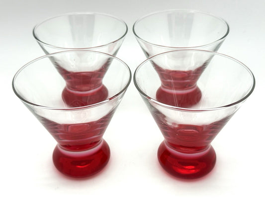 LIBBEY Red Hots Martini Glasses Set of 4 Ruby Red Base Holiday Cocktail Barware