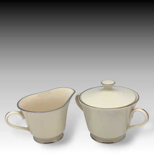 Vintage Lenox Maywood CREAMER & SUGAR Set with Lid – Platinum Rim | Made in USA