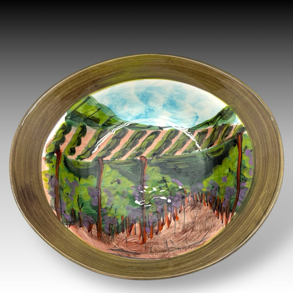 VIETRI Vendemmia 13" Salad Serving Bowl ITALY Hand Painted Grapes Vineyard Scene