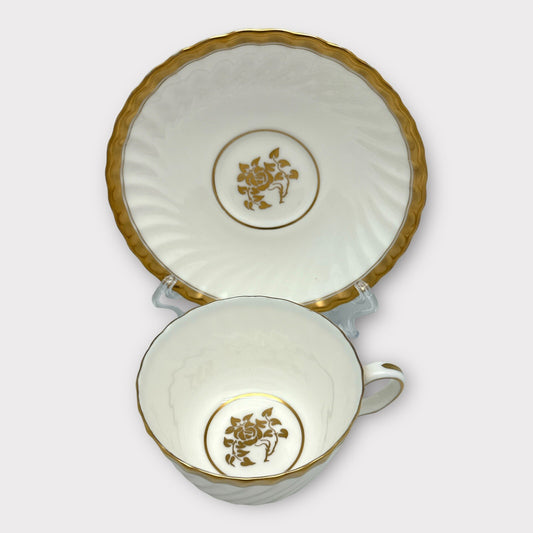 Set of 3 Minton GOLD ROSE H4680 CUPS & SAUCERS Scalloped Fluted England