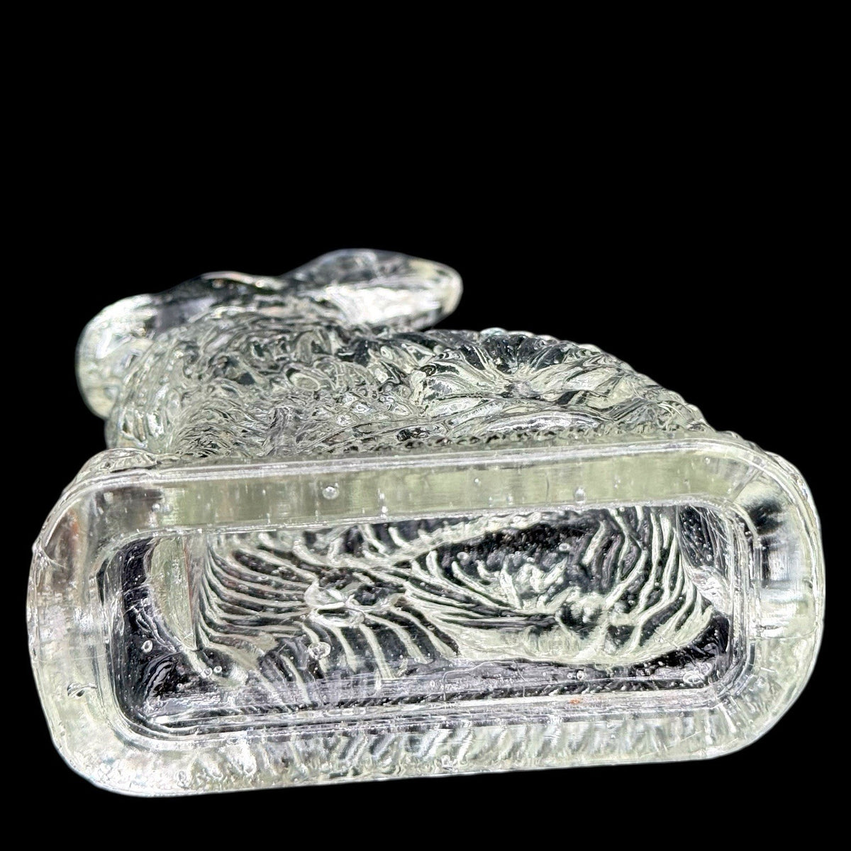 2 Vintage J H Millstein Glass Bunny Rabbit Candy Containers Uranium - One GLOWS