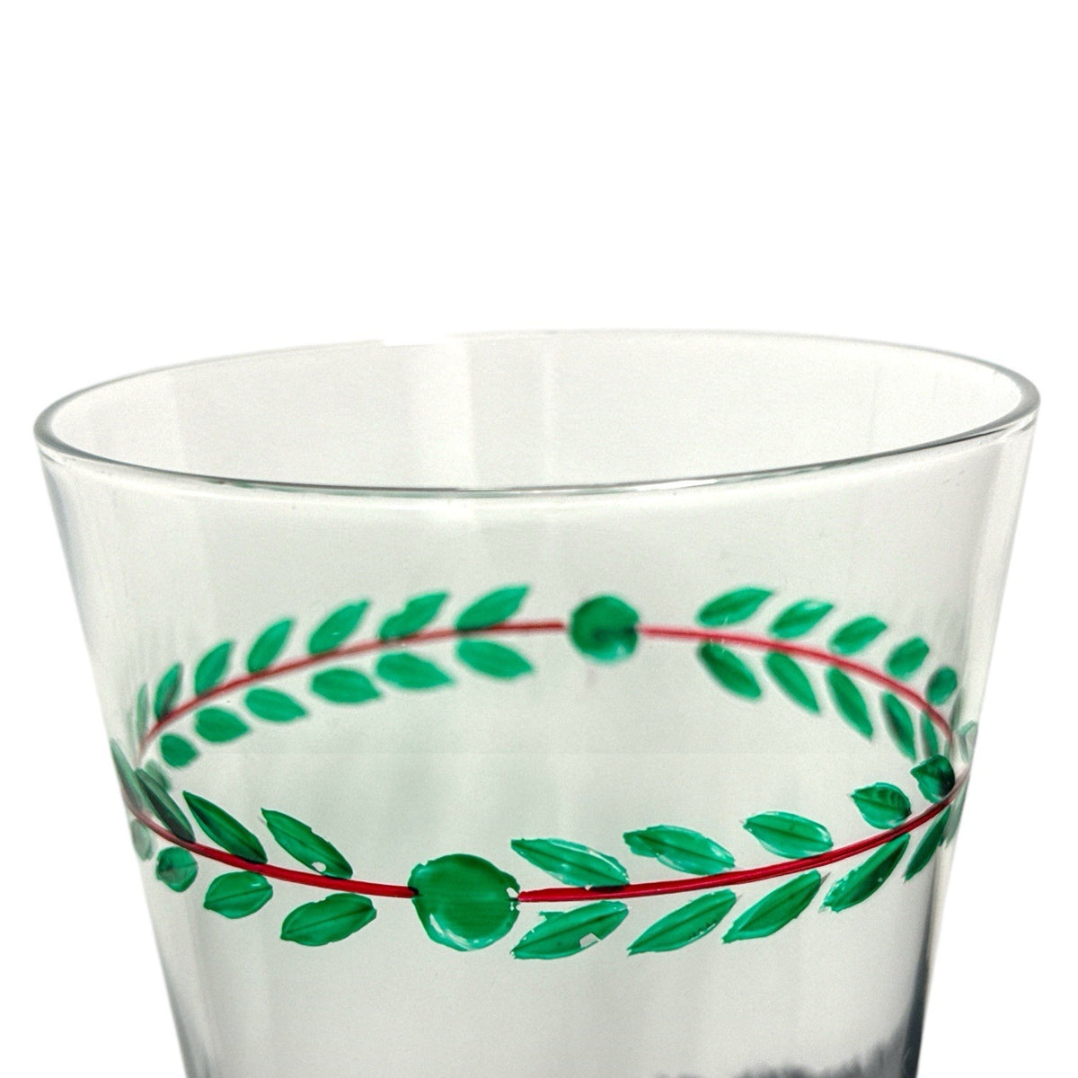 PFALTZGRAFF MERRIWEATHER Christmas Footed Glasses SET/4 Holly Green Red 6.5”