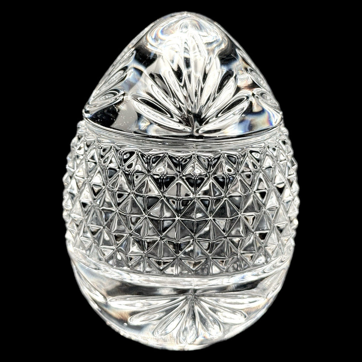 Cut Crystal Glass Egg Paperweight France Diamond Pattern 3.5 Inches Heavy Vtg