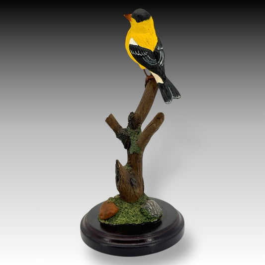 Richard Lamson American Goldfinch Bird Figurine Resin Sculpture on Base - Signed