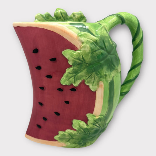 Figural WATERMELON PITCHER Porcelain Hand-Painted Colorful Summer