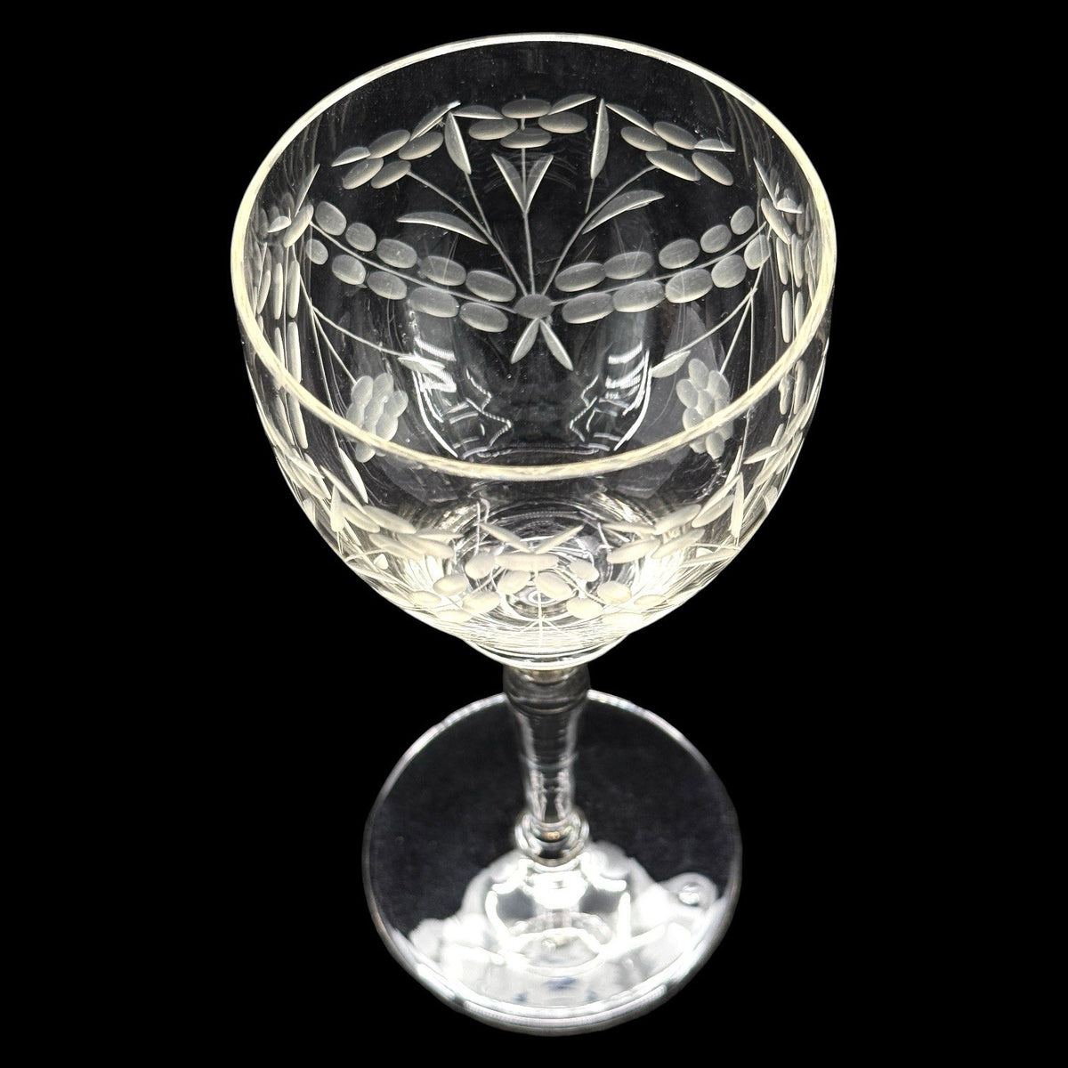 Vintage Etched Floral Crystal Wine Goblets, Set Of 6 Elegant Stemware, 7.75 Inch