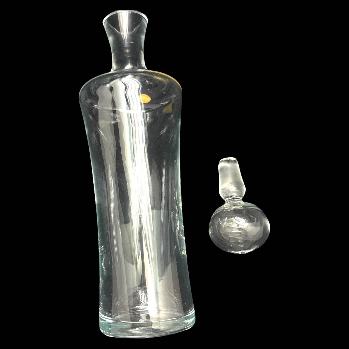 Vintage Heavy Hand Cut CLEAR HOURGLASS Shaped DECANTER Poland Hollow Stopper Top