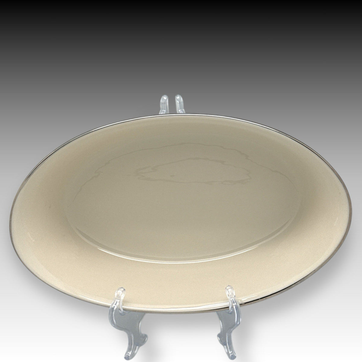 Lenox Solitaire Ivory Platinum Oval Serving Bowl 10" USA Bone China EUC
