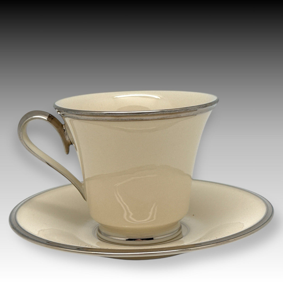 Set of 3 Lenox Solitaire Ivory Platinum 8 oz Cups & Saucers USA Bone China EUC