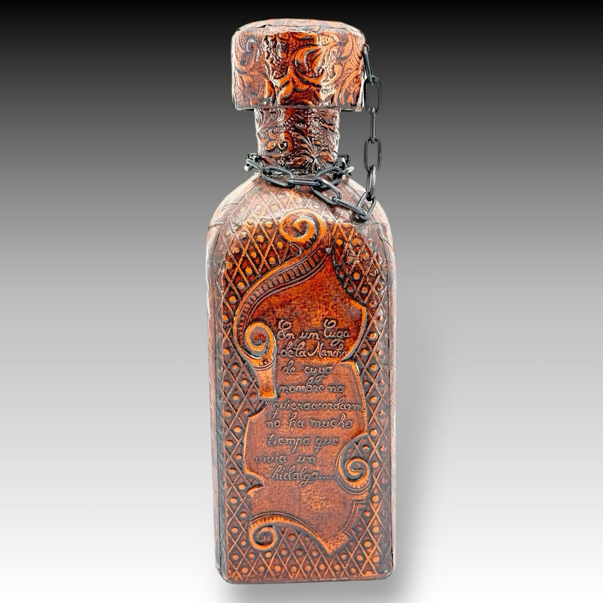 Vintage Miguel De Cervantes Leather Wrapped Whisky Decanter Bottle Barware