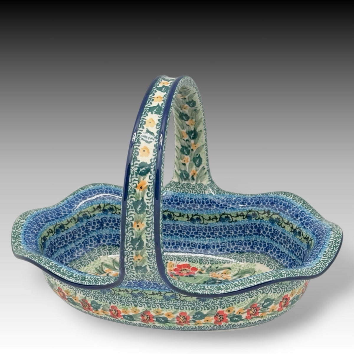 Ceramika Artystyczna Polish Pottery Splendid Meadow Basket UNIKAT T. Liana 11"