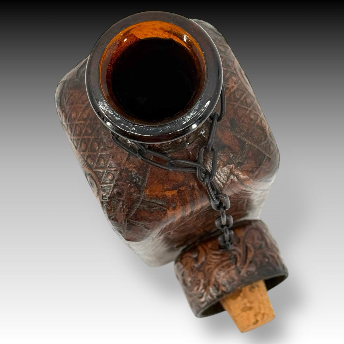 Vintage Miguel De Cervantes Leather Wrapped Whisky Decanter Bottle Barware