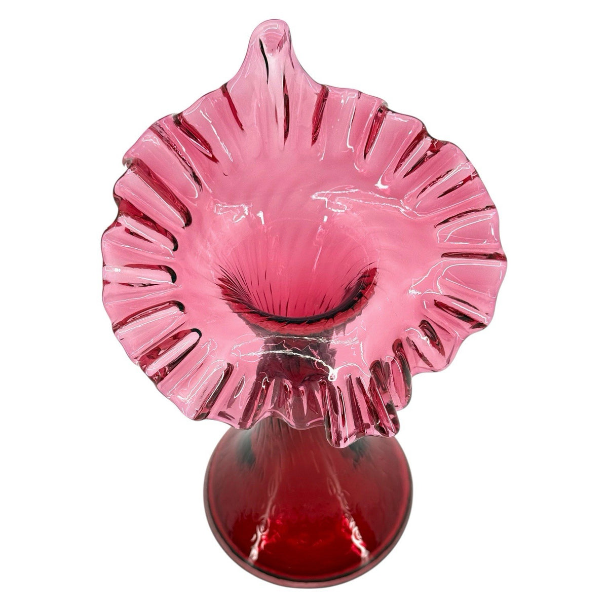 Fenton Cranberry Glass Jack In The Pulpit Vase, Large Ruffled Tulip Vase 10.5"