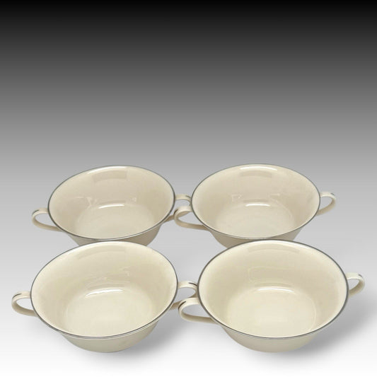 Rare Group of 4 Lenox Maywood Footed Double Handle Cream Soup Bowls Platinum