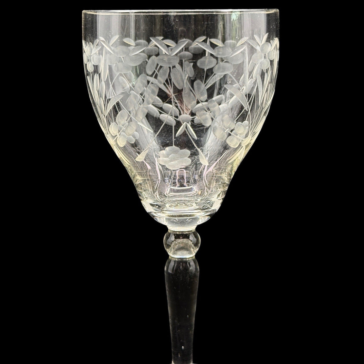 Vintage Etched Floral Crystal Wine Goblets, Set Of 6 Elegant Stemware, 7.75 Inch