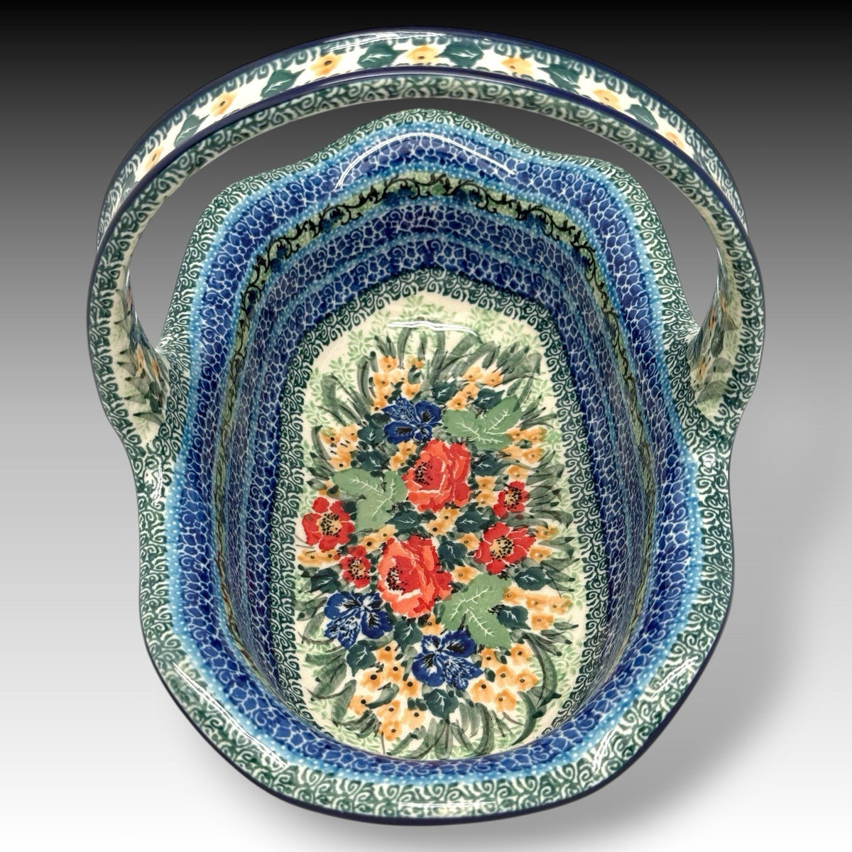 Ceramika Artystyczna Polish Pottery Splendid Meadow Basket UNIKAT T. Liana 11"