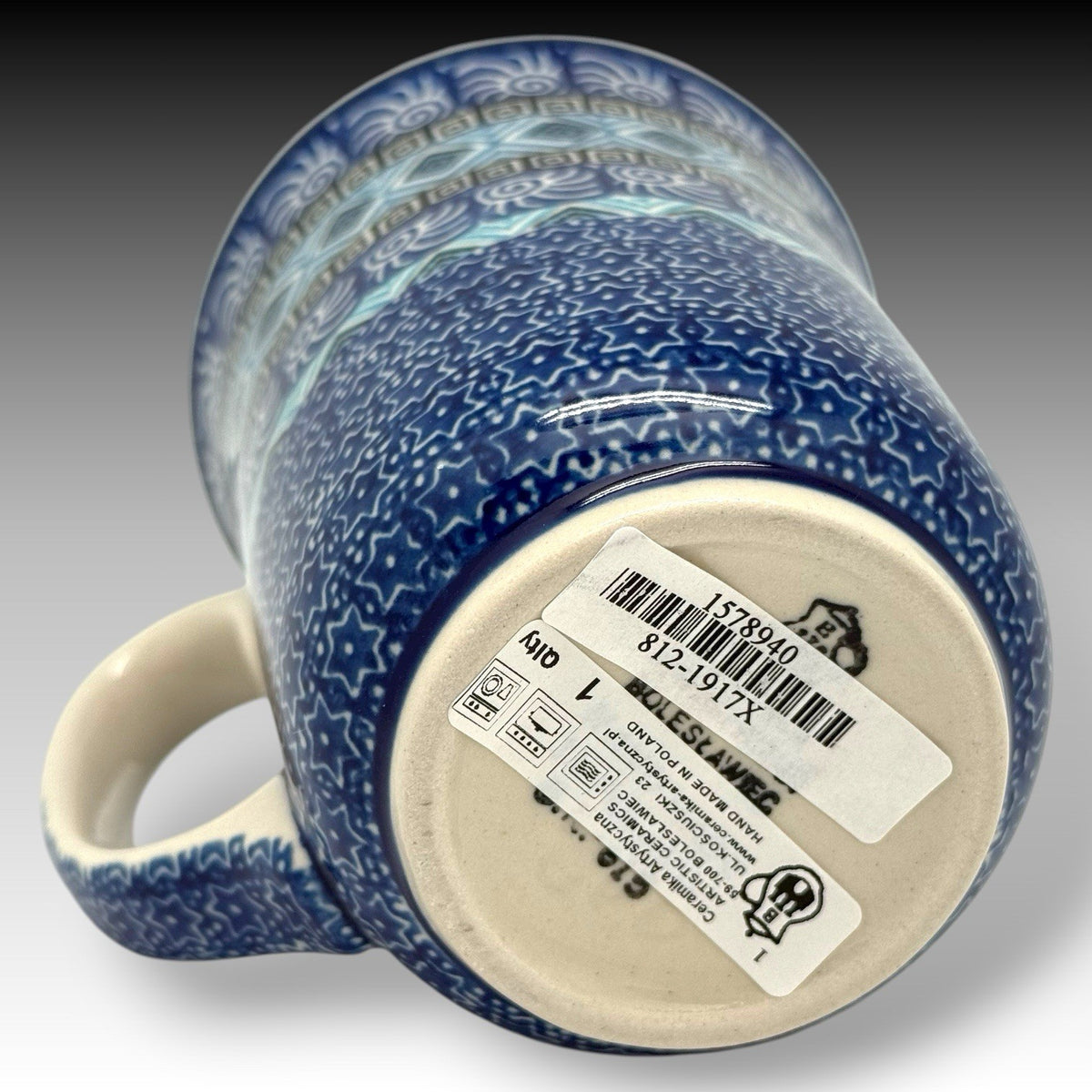 Ceramika Artystyczna Polish Pottery Large Bistro MUG – Aztec Sky Blue – 16 oz