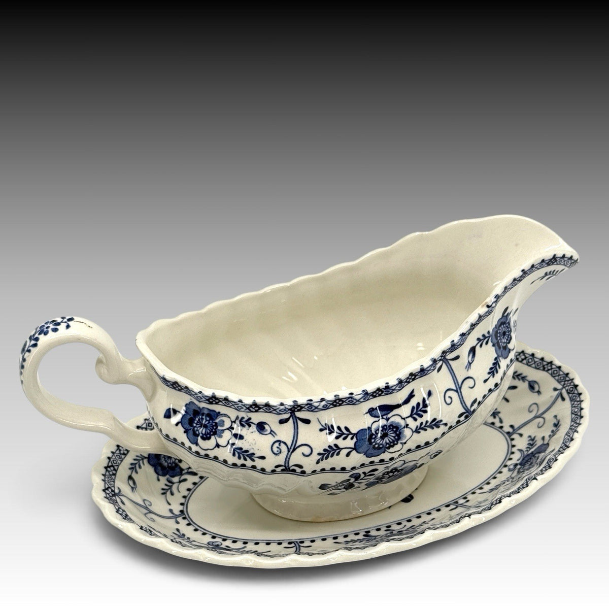 Johnson Brothers Indies Blue Onion Gravy Boat Underplate England Vtg 2 Pc Set