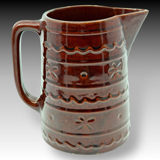 Marcrest DAISY DOT Large Pitcher Brown Stoneware Oven Proof USA Vintage 8 Inch