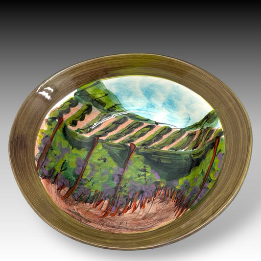 VIETRI Vendemmia 13" Salad Serving Bowl ITALY Hand Painted Grapes Vineyard Scene