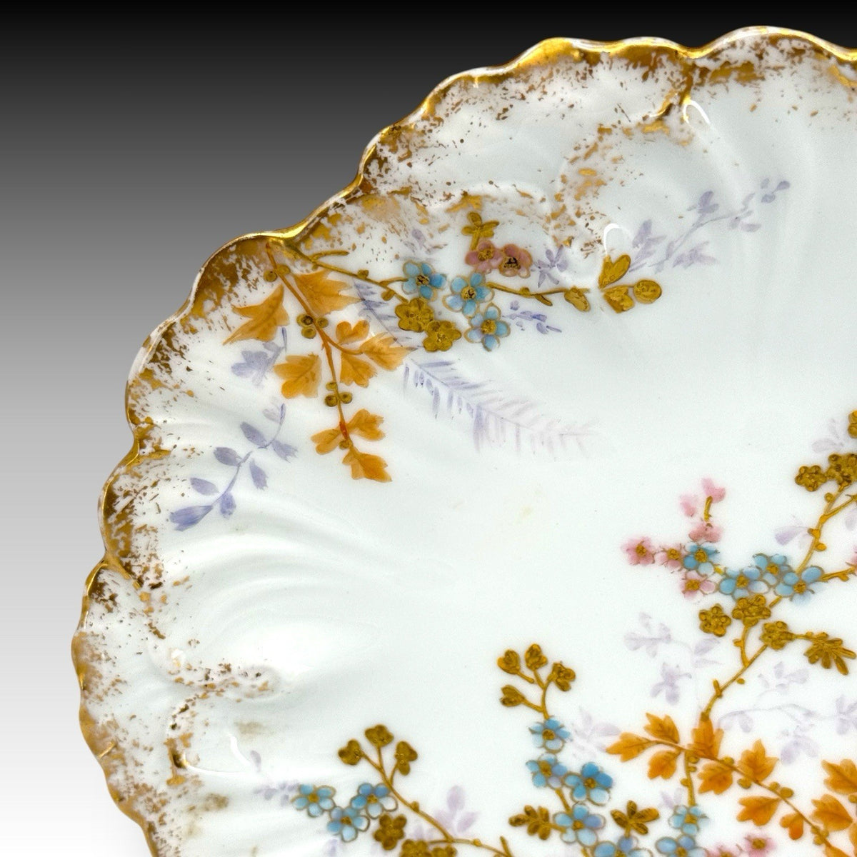 Antique Limoges France LS&S Porcelain Cabinet Plate Gold Gilt Floral 8.5" Decor