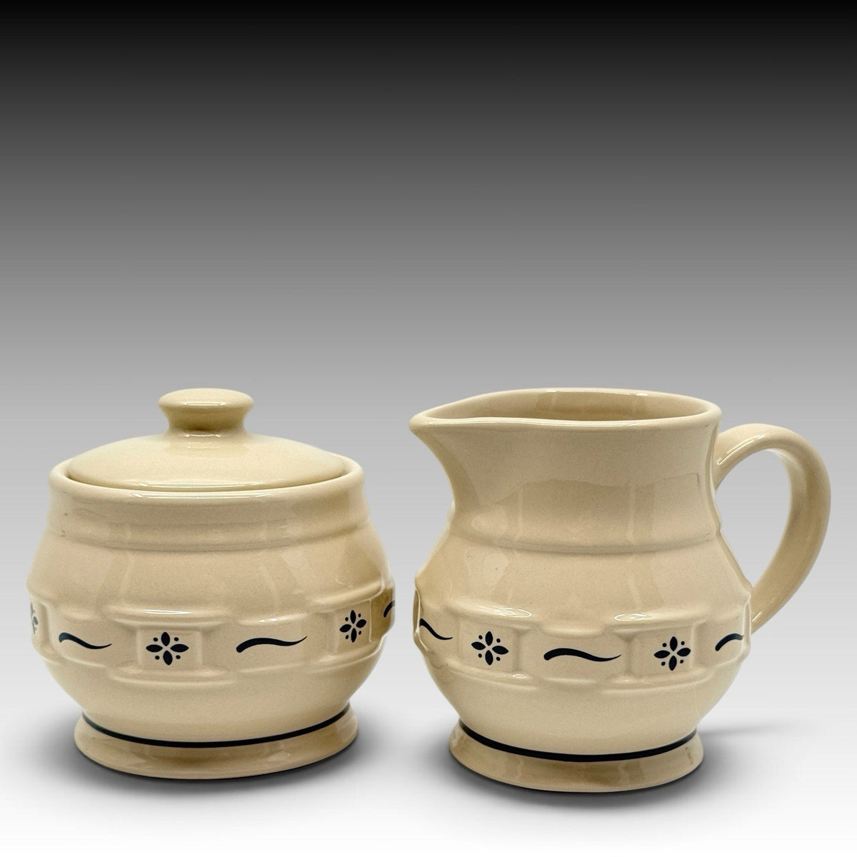 Longaberger Woven Traditions Blue Teapot Creamer Sugar Set With Trivet Pottery
