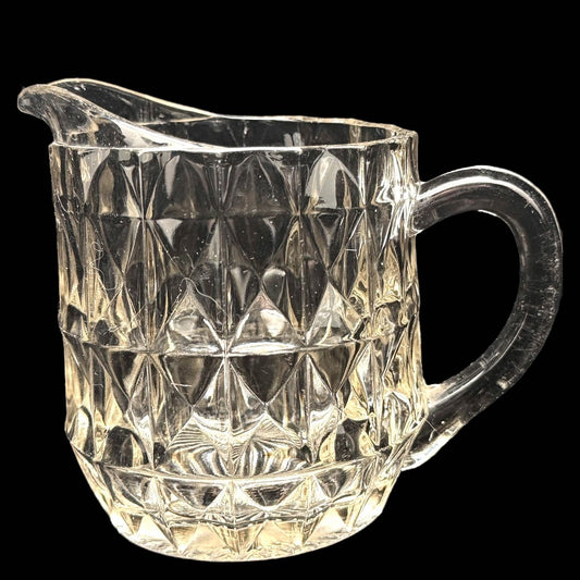 Vintage Jeannette WINDSOR CLEAR Depression Glass Pitcher 16 oz Diamond Pattern