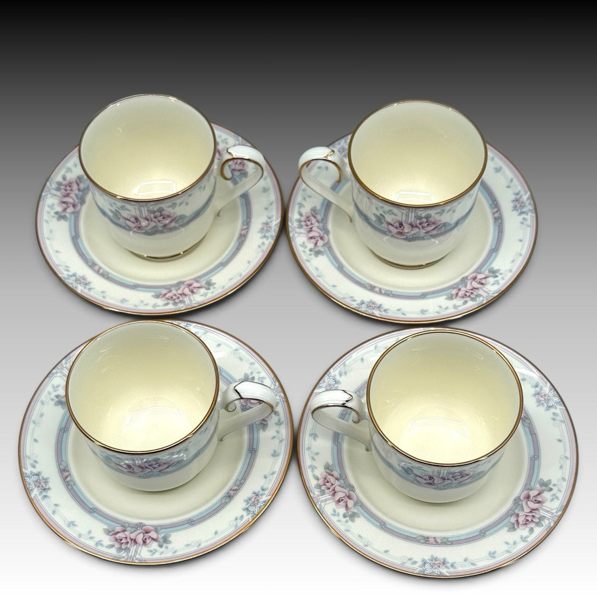 Noritake Magnificence 9736 Bone China Cup & Saucer Set of 4 Gold Trim Japan 8 Pc
