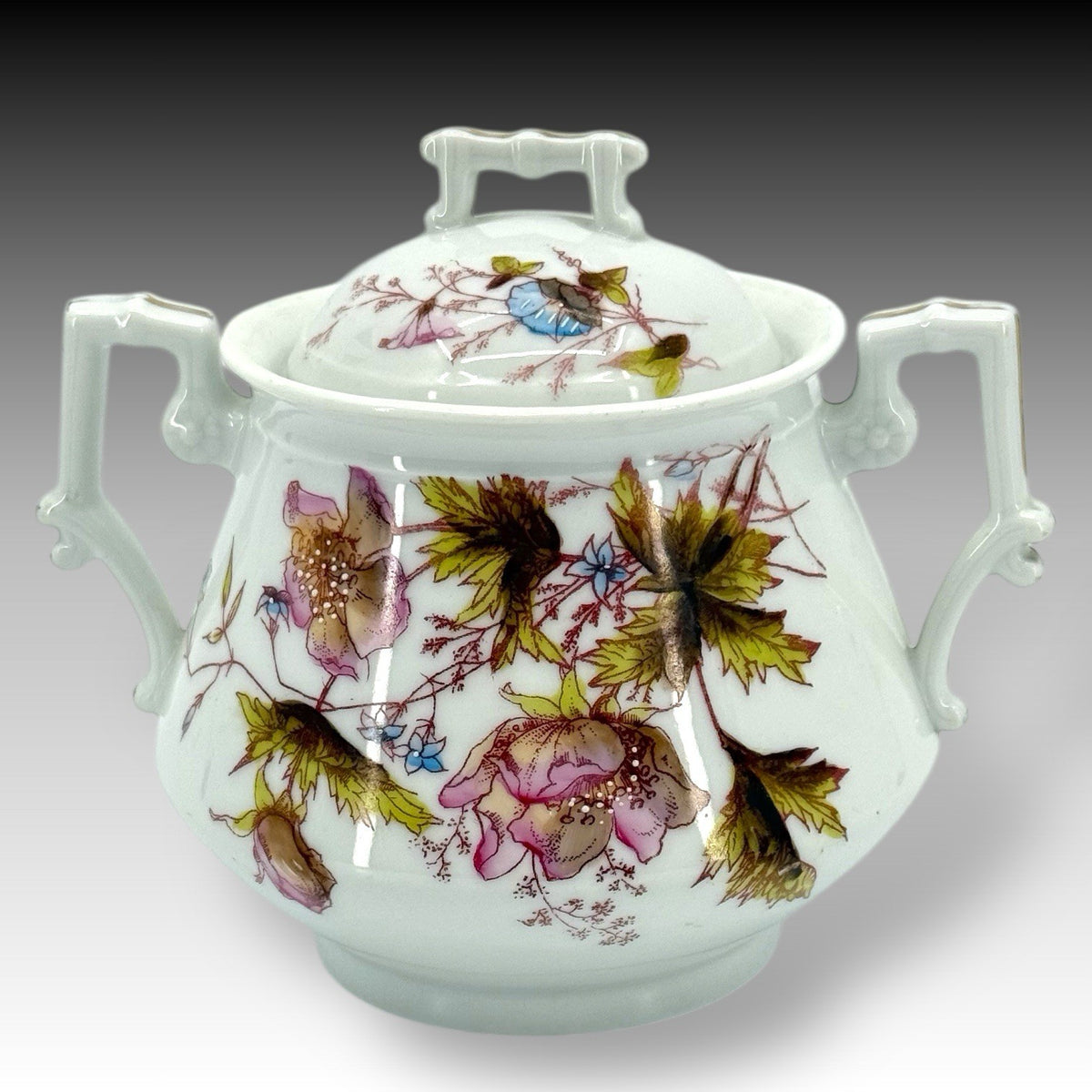 Oscar Gutherz Limoges Sugar Bowl Floral Hand Painted Gold Trim Antique France