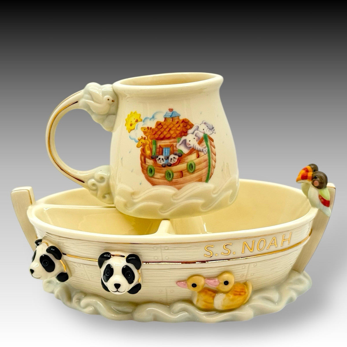 Lenox Noah's Ark Childrens Cup and Bowl Set Porcelain Animals SS Noah Gift