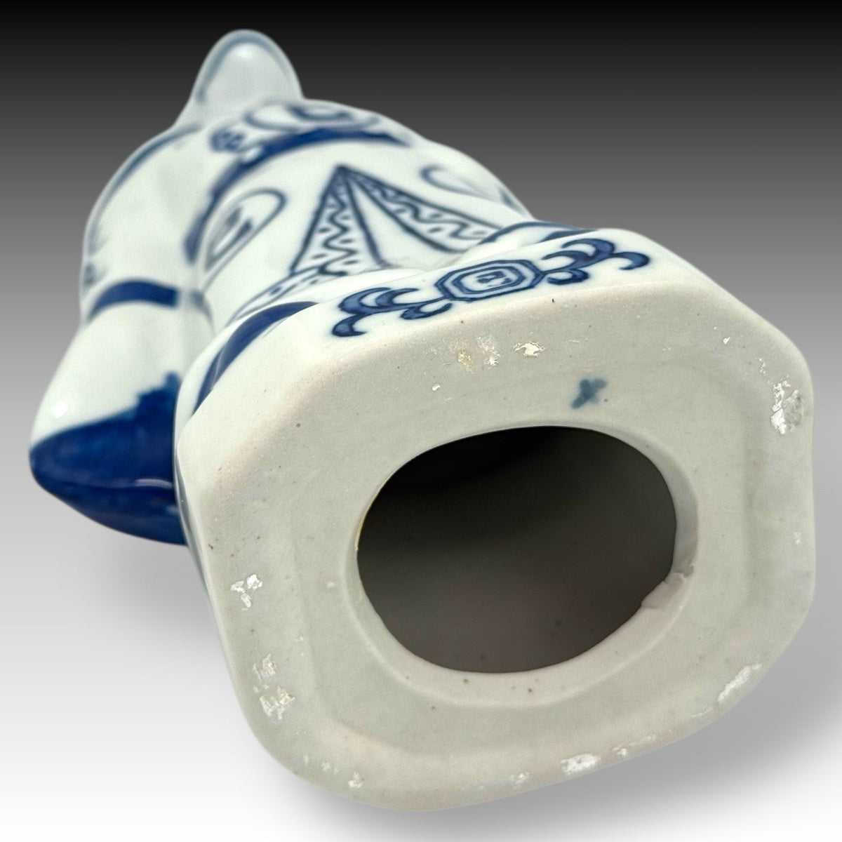 Vintage Chinese Zodiac Snake Figurine Blue White Porcelain Chinoiserie 10 Inch