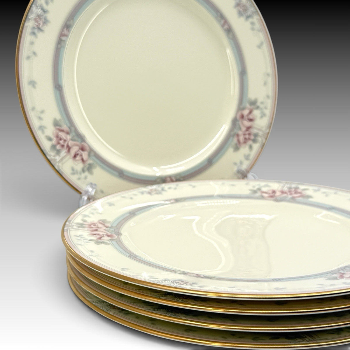 Noritake Magnificence 9736 Bone China Salad Plates Set 5 Gold Trim Japan 8.25"