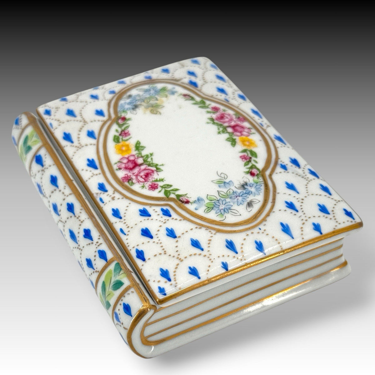 Paris Royal Hand Painted Porcelain Book Trinket Box Floral Lift Off Lid 4.0 Inch