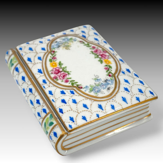 Paris Royal Hand Painted Porcelain Book Trinket Box Floral Lift Off Lid 4.0 Inch