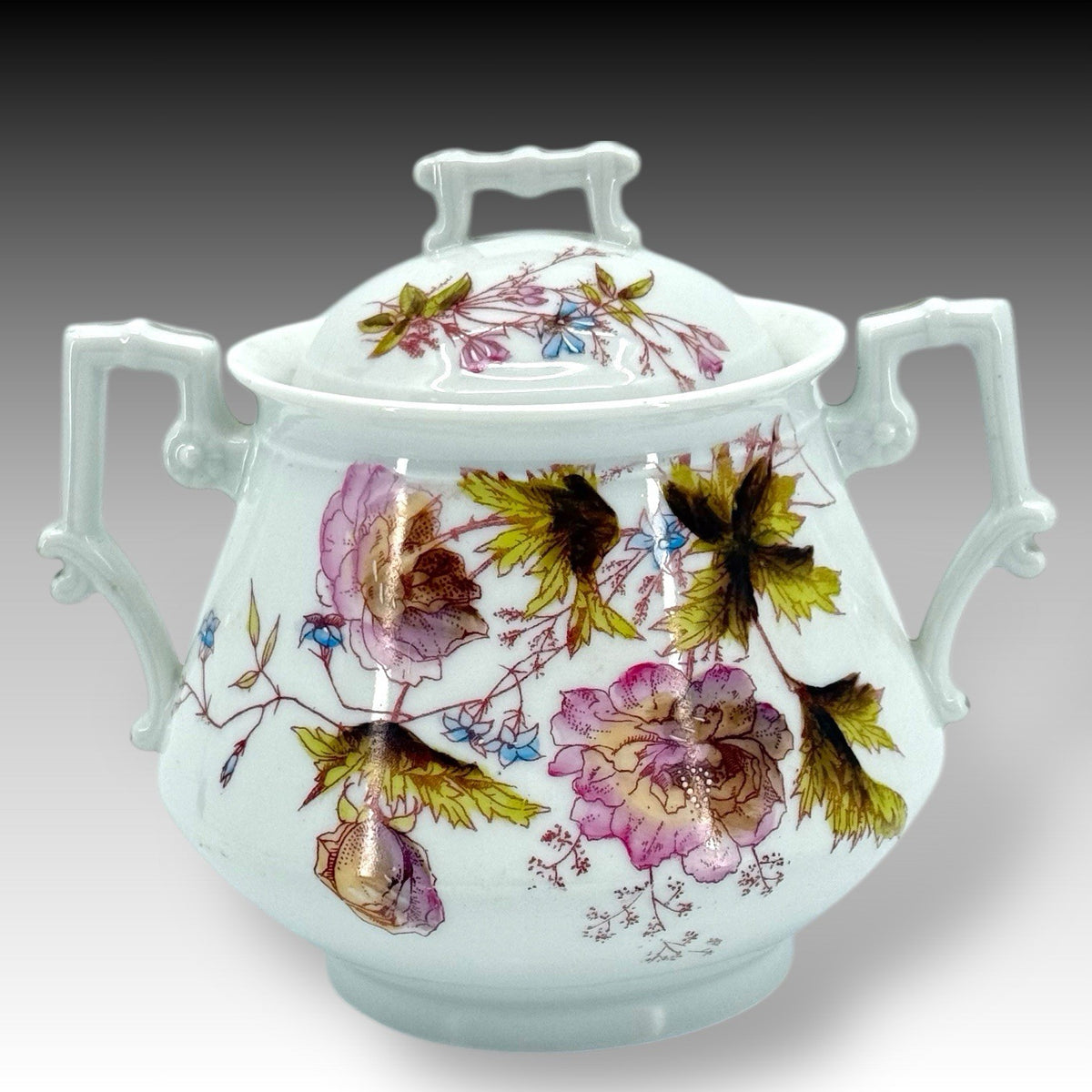 Oscar Gutherz Limoges Sugar Bowl Floral Hand Painted Gold Trim Antique France