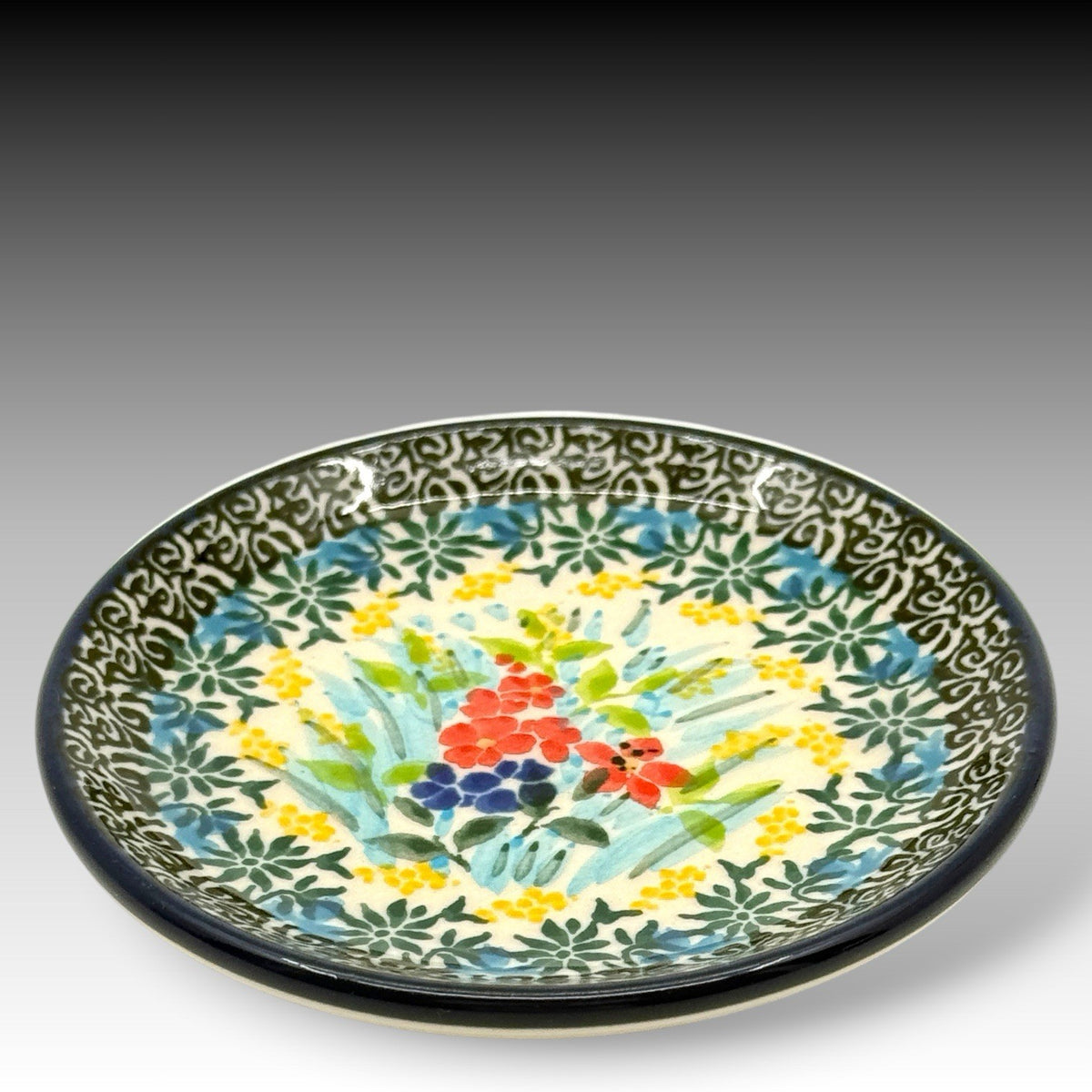 UNIKAT Polish Pottery Meadow Posies Mini Plate Coaster 4 Inch Signed Liana