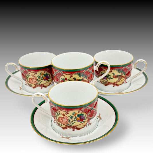Noritake Royal Hunt 3930 Coffee Cups Saucer Set of 3+ Rabbit Pheasant Gold Trim