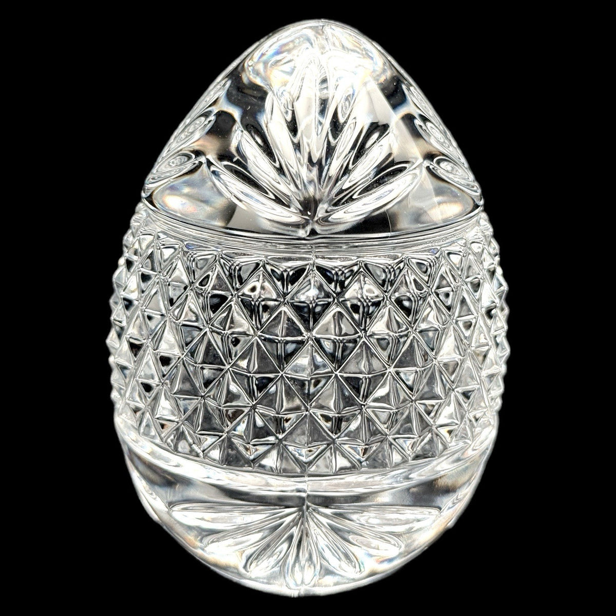 Cut Crystal Glass Egg Paperweight France Diamond Pattern 3.5 Inches Heavy Vtg