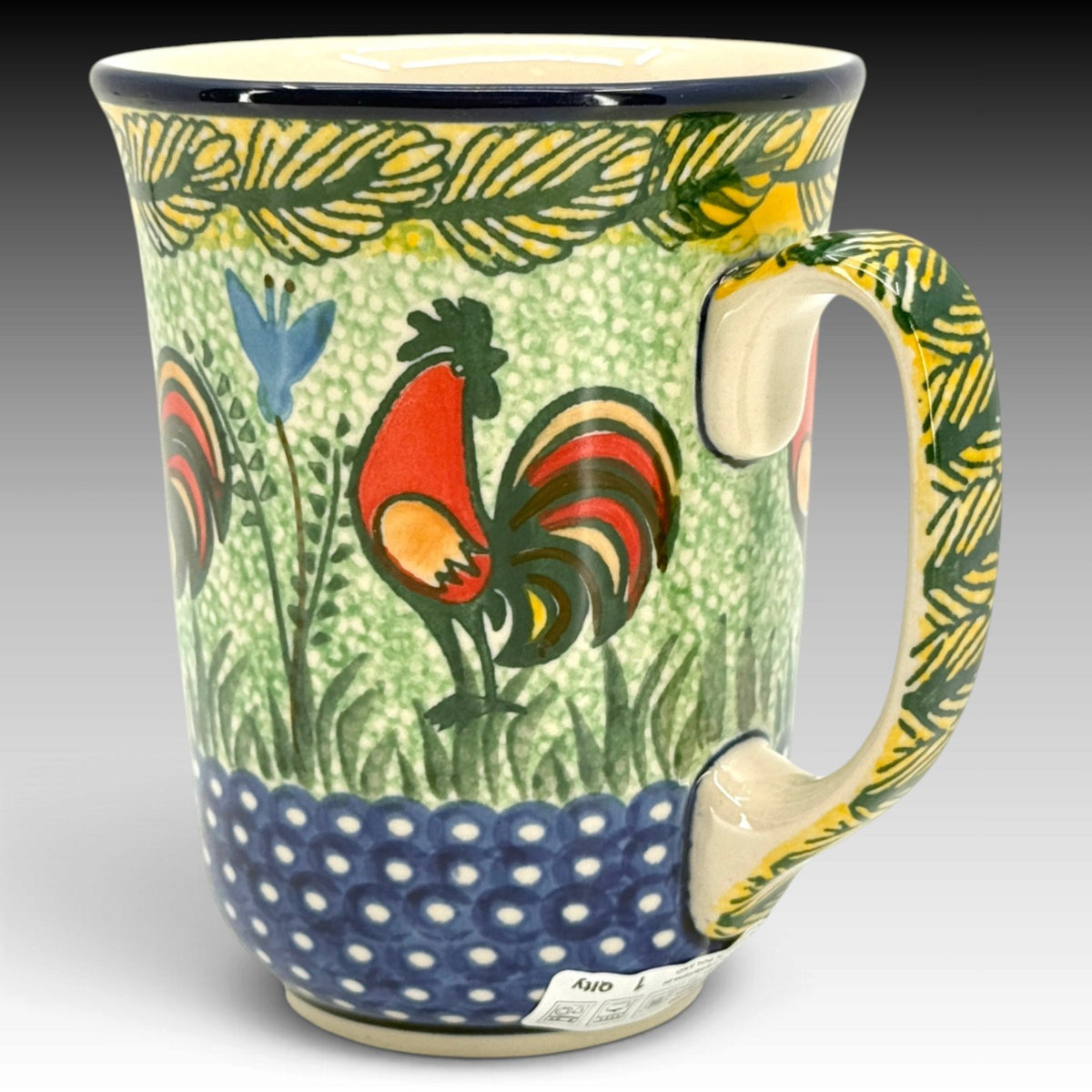 Ceramika Artystyczna Polish Pottery 16 oz Bistro Mug Rooster Parade UNIKAT view 1