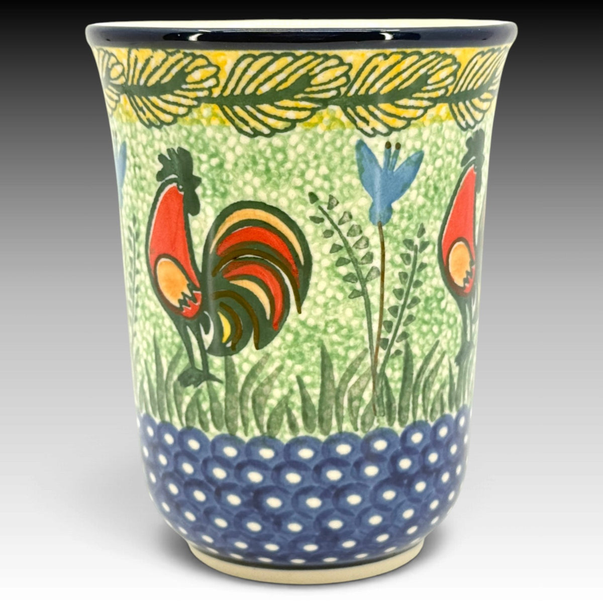 Ceramika Artystyczna Polish Pottery 16 oz Bistro Mug Rooster Parade UNIKAT view 2