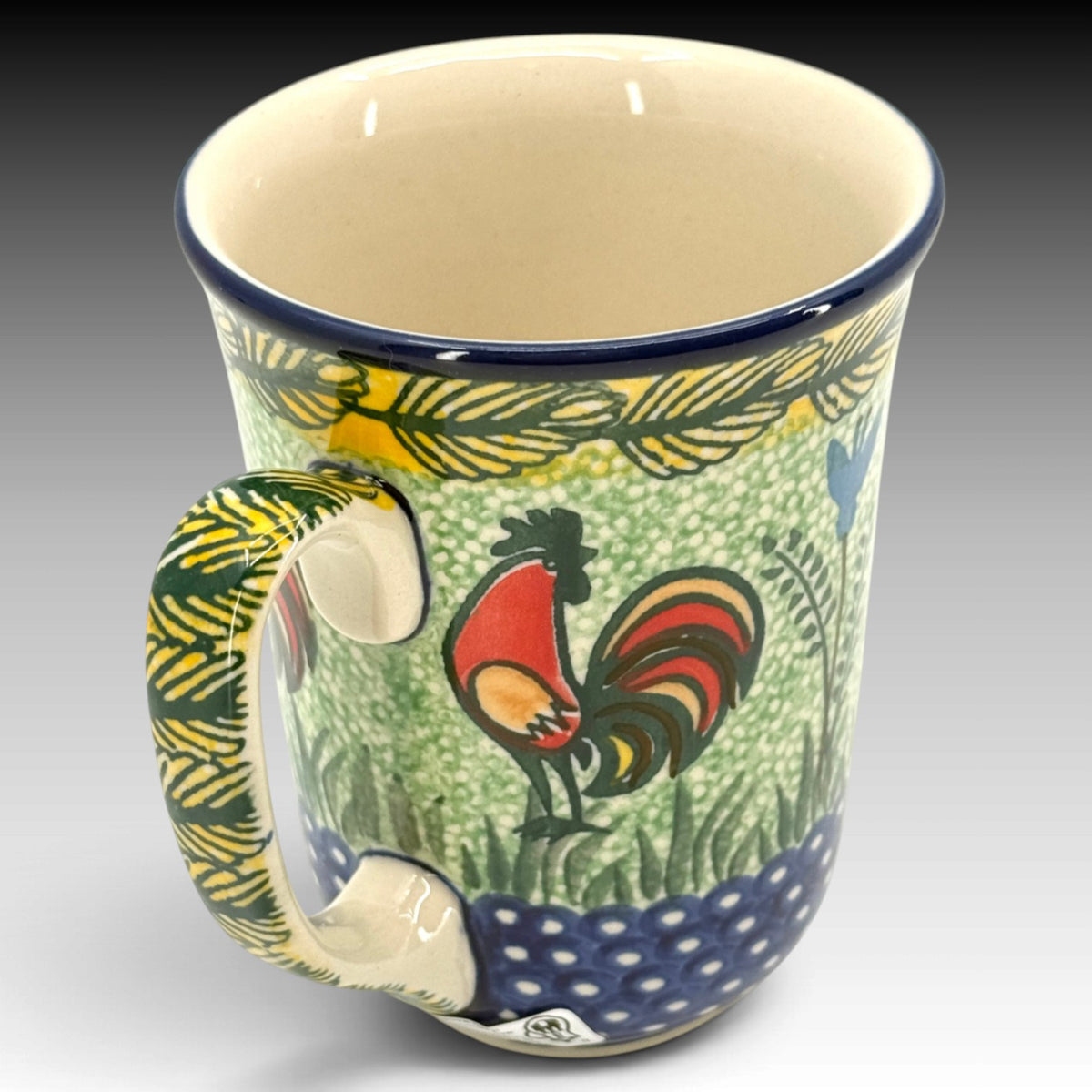 Ceramika Artystyczna Polish Pottery 16 oz Bistro Mug Rooster Parade UNIKAT view 3