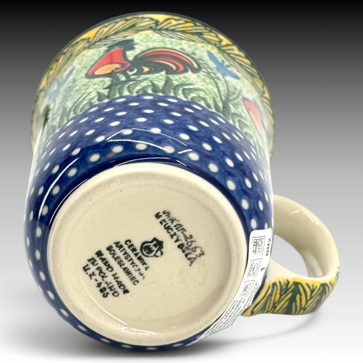 Ceramika Artystyczna Polish Pottery 16 oz Bistro Mug Rooster Parade UNIKAT view 4