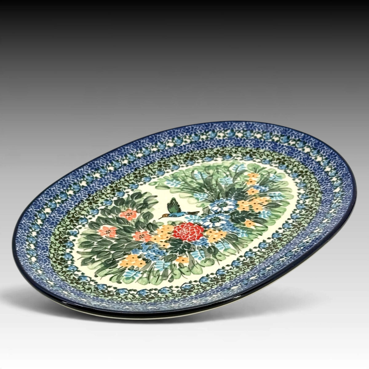 Hummingbird Meadow oval platter 1