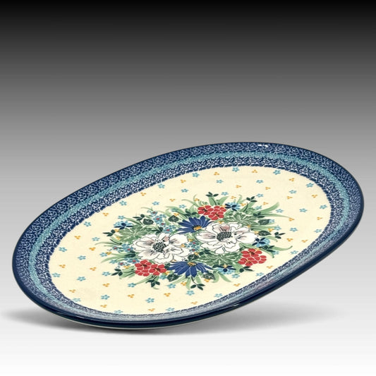White Anemone Flowers oval platter 1