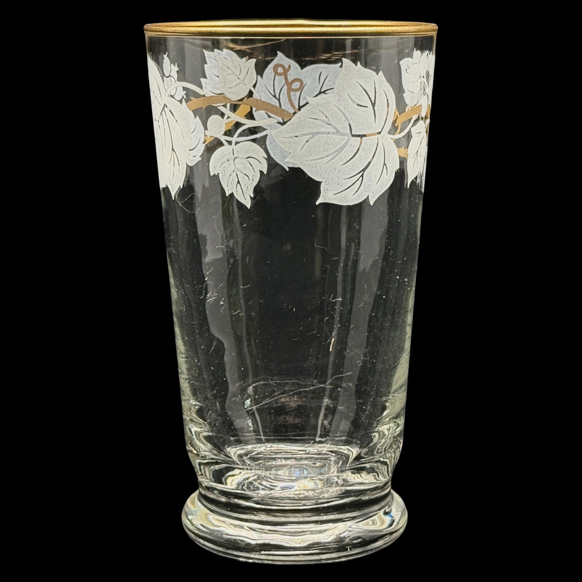 Vintage Libbey Leaf & Vine 12 oz Tumblers Set of 7 Gold Rim