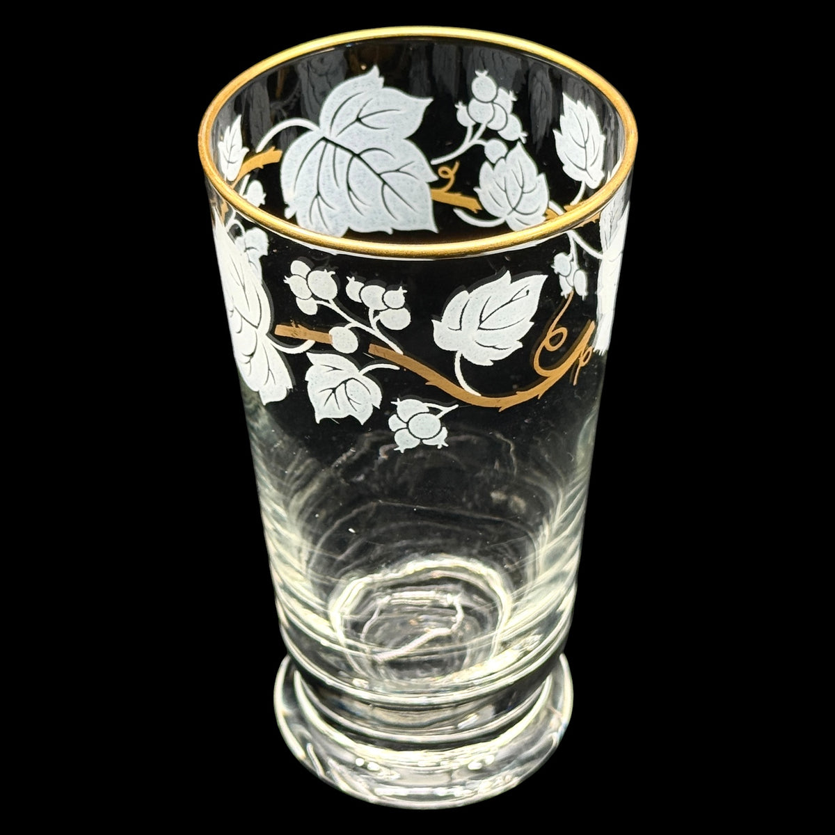 Vintage Libbey Leaf & Vine 12 oz Tumblers Set of 7 Gold Rim